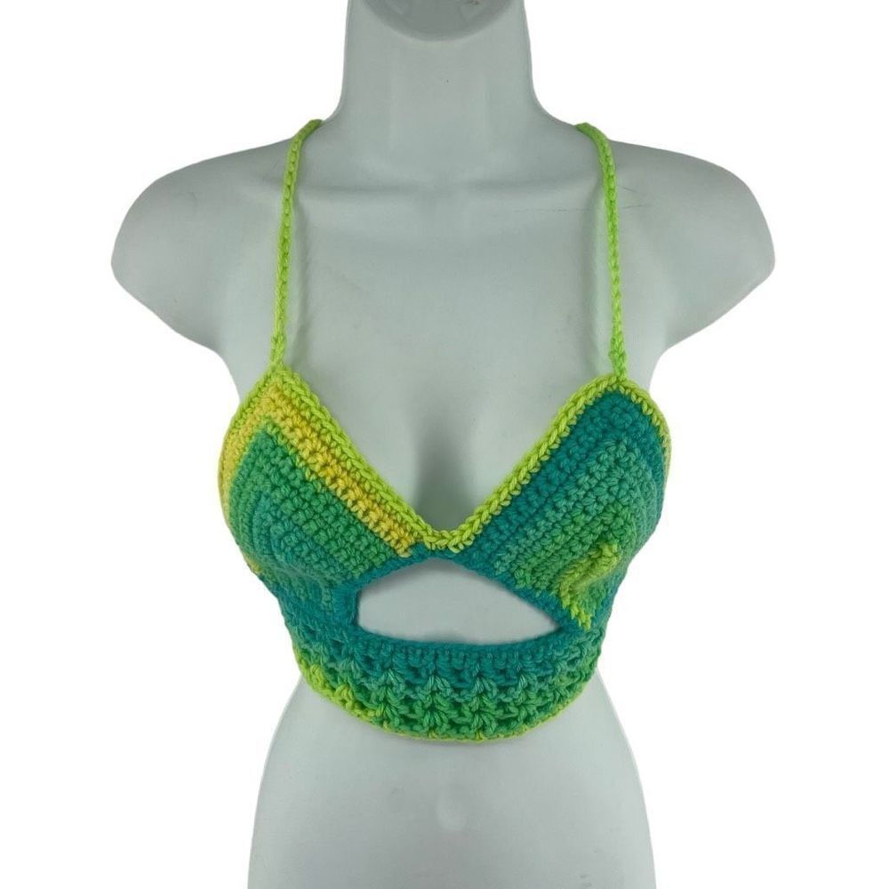 Napper Womens Crochet crop Top Peek A Boo Handmade halter Medium New